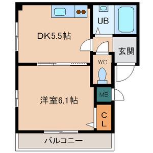 シャトル光(1DK/3階)の間取り写真