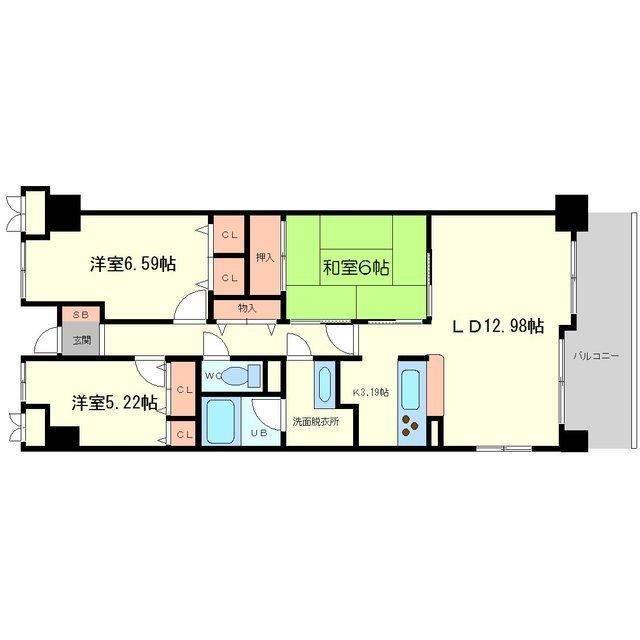 フロンティアタワー難波イースト(3LDK/2階)の間取り写真