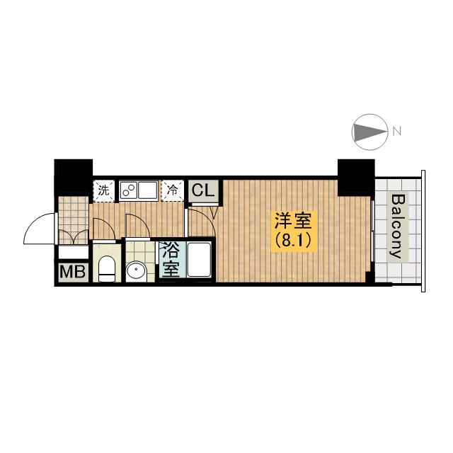 プレサンス谷町九丁目駅前(1K/2階)の間取り写真