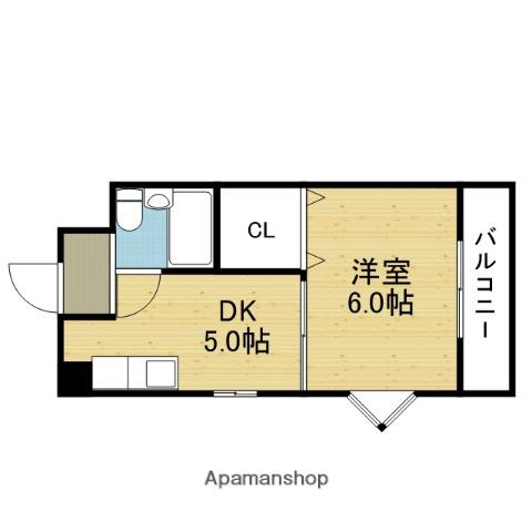 平野西シャルマン(1DK/2階)の間取り写真