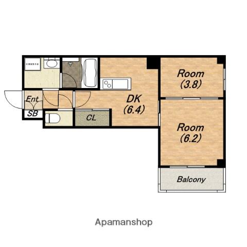 シャングリラ生玉(2DK/6階)の間取り写真