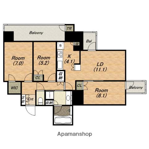 ローレルタワー夕陽丘イーストレジデンス(3LDK/9階)の間取り写真