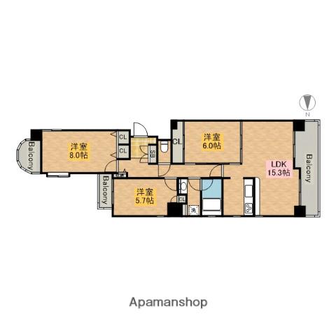 夕陽ヶ丘アーバンライフ(3LDK/6階)の間取り写真