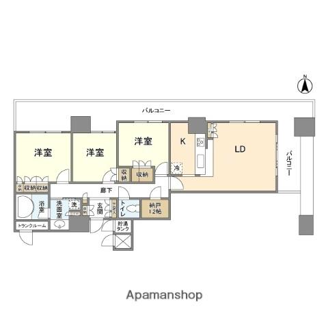 上本町ヒルズマーク(3LDK/27階)の間取り写真