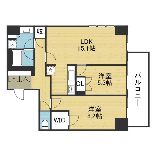 クレヴィアタワー大阪本町(2LDK/21階)の間取り写真