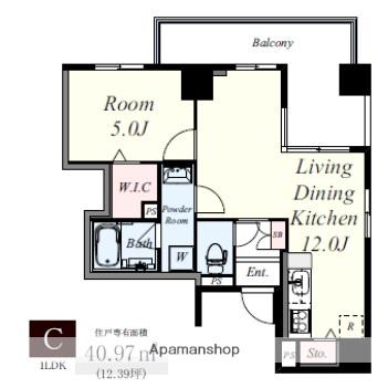ラヴィベール上町台(1LDK/4階)の間取り写真