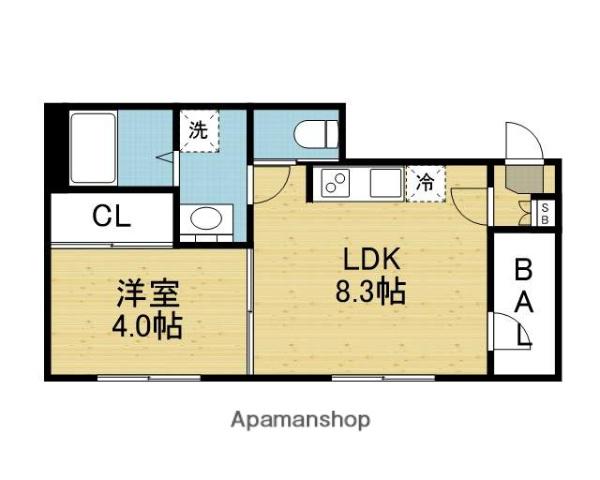ハーモニーテラス勝山北(1LDK/1階)の間取り写真