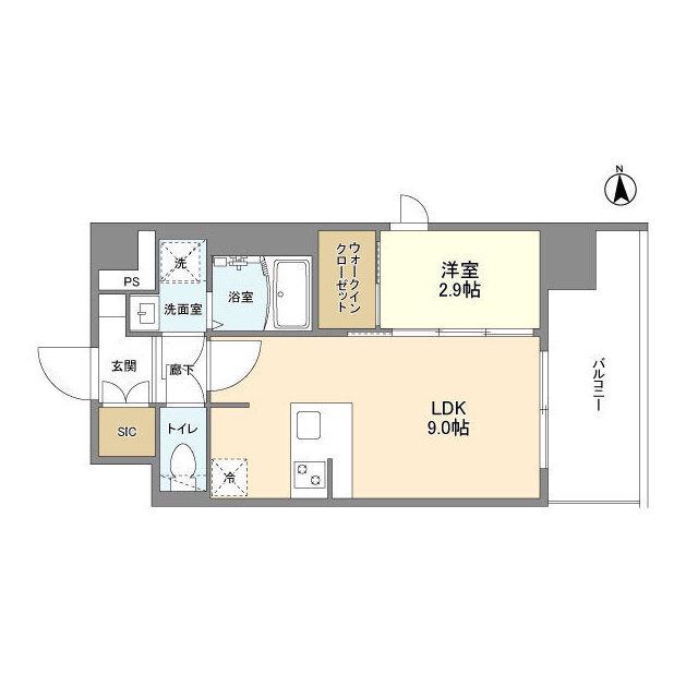 シャテーニュ上本町(1LDK/8階)の間取り写真
