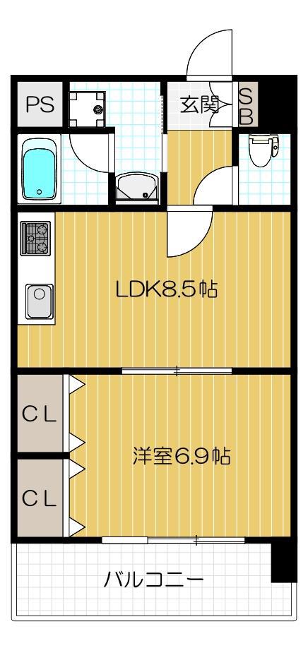 サザンパークス(1LDK/6階)の間取り写真