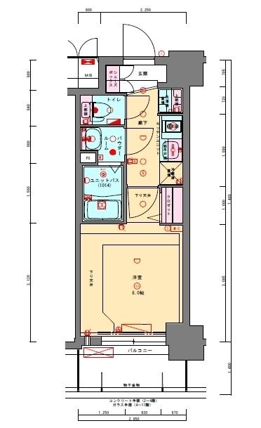 プレサンス長堀通グレイタス(1K/10階)の間取り写真