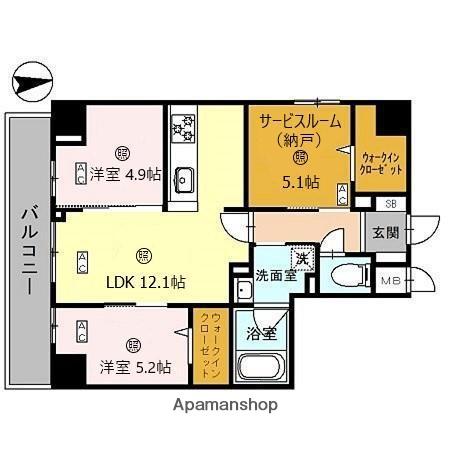 シスネ難波宮(2SLDK/1階)の間取り写真