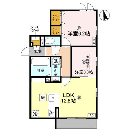 グランピース駒川(2LDK/1階)の間取り写真