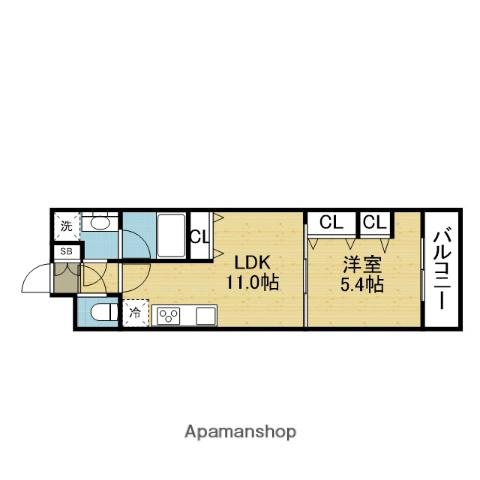 スプランディッド上本町ウエストⅡ(1LDK/2階)の間取り写真