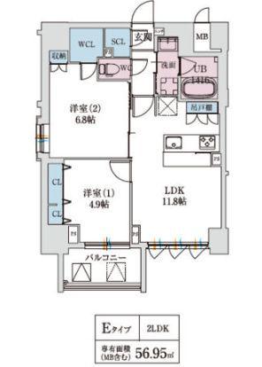 スプランディッド上本町ウエスト(2LDK/11階)の間取り写真