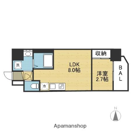 セレニテ夕陽丘エクラ(1LDK/13階)の間取り写真