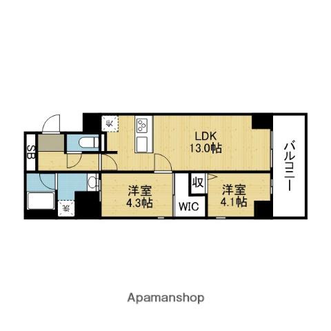 JPNOIE上町台龍造寺(2LDK/4階)の間取り写真