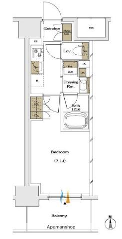 ザ・パークハビオ谷町六丁目テラス(1K/6階)の間取り写真