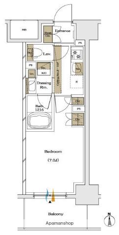 ザ・パークハビオ谷町六丁目テラス(1K/12階)の間取り写真