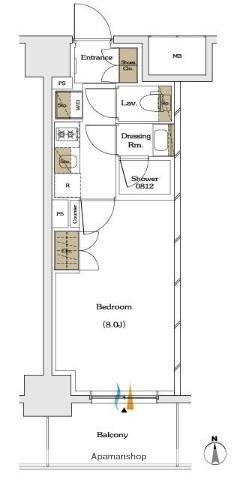 ザ・パークハビオ谷町六丁目テラス(1K/12階)の間取り写真