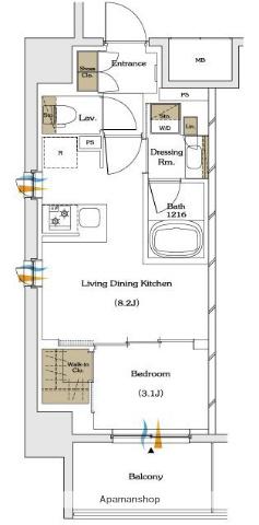 ザ・パークハビオ谷町六丁目テラス(1LDK/5階)の間取り写真