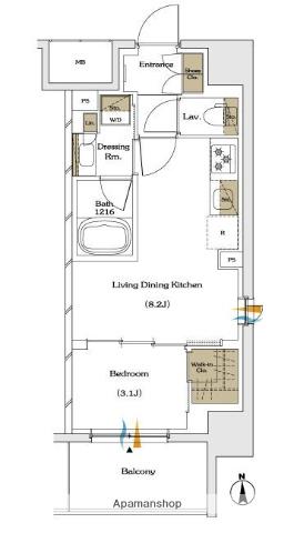 ザ・パークハビオ谷町六丁目テラス(1LDK/8階)の間取り写真