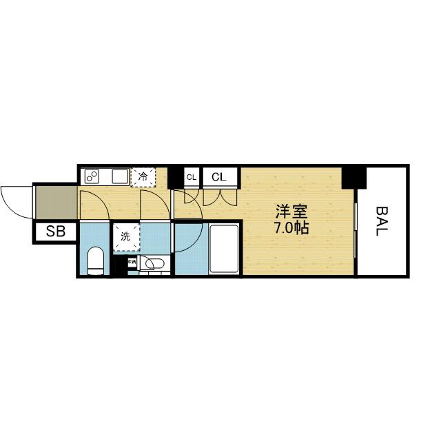 ザ・パークハビオ谷町六丁目テラス(1K/4階)の間取り写真