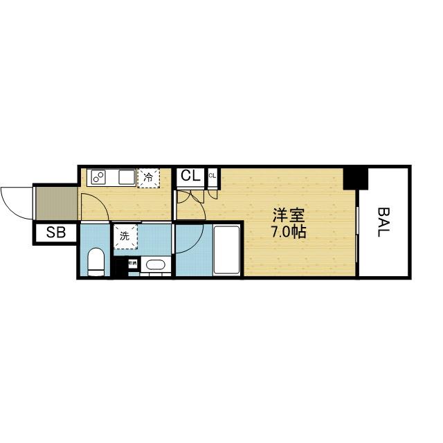 ザ・パークハビオ谷町六丁目テラス(1K/4階)の間取り写真