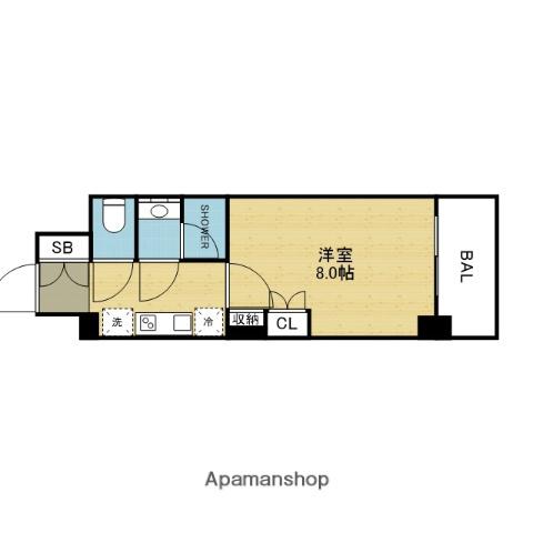 ザ・パークハビオ谷町六丁目テラス(1K/5階)の間取り写真