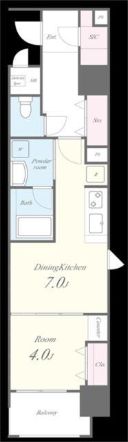 セイワパレス本町東(1DK/4階)の間取り写真