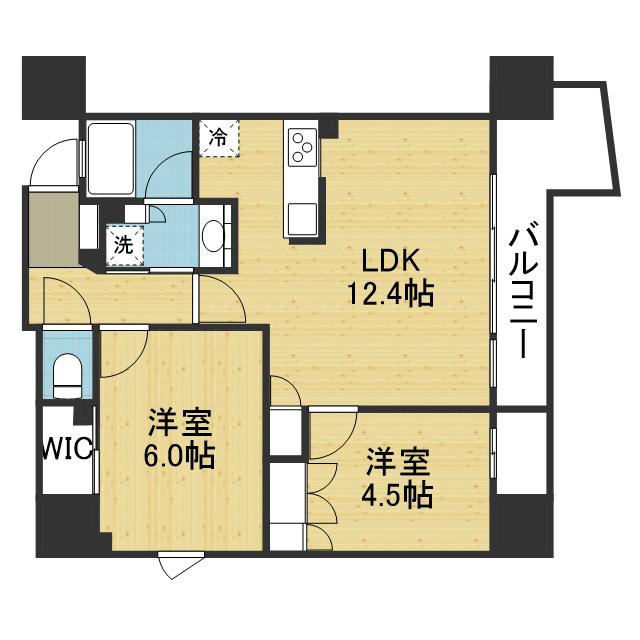 STANDZ四天王寺前夕陽丘(2LDK/4階)の間取り写真