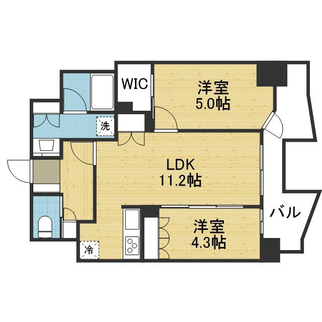 STANDZ四天王寺前夕陽丘(2LDK/9階)の間取り写真