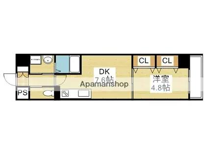 パークフラッツ新大阪(1DK/9階)の間取り写真