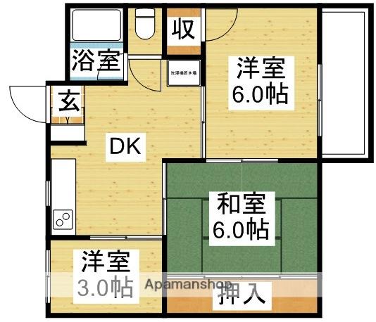 大隅小谷マンション(2SDK/4階)の間取り写真