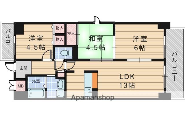 生島リバーサイドマンションD棟(3LDK/6階)の間取り写真