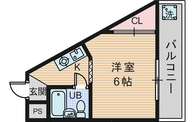 ハイツ瀬戸(1K/4階)の間取り写真