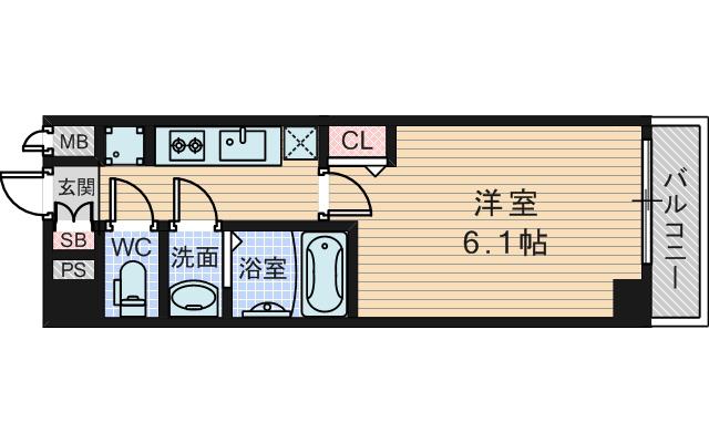 グランカリテ北大阪リヴィエ(1K/6階)の間取り写真