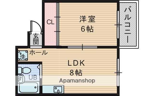 第2うえたいマンション(1LDK/4階)の間取り写真