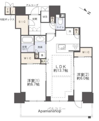 ジオタワー大阪十三(2LDK/19階)の間取り写真