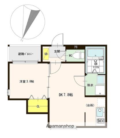 ハーモニーテラス東中島Ⅲ(1DK/2階)の間取り写真