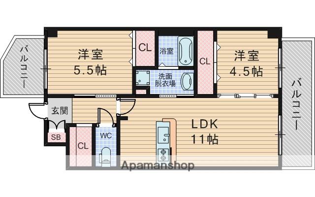 MANGOKUKEI(2LDK/2階)の間取り写真