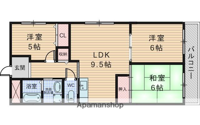 日の出ハイツ2号館(3LDK/3階)の間取り写真