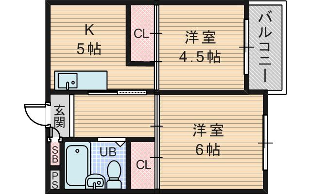 グロー緑地公園(2DK/3階)の間取り写真