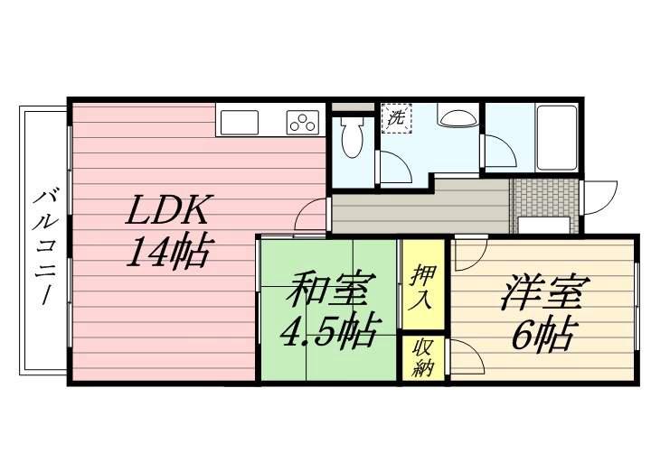 グランドール中桜塚(2LDK/2階)の間取り写真