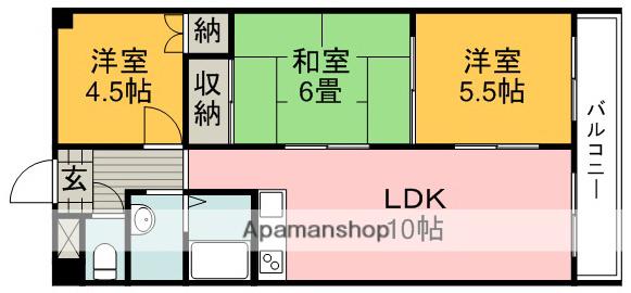 スカイハイツ緑地(3LDK/3階)の間取り写真