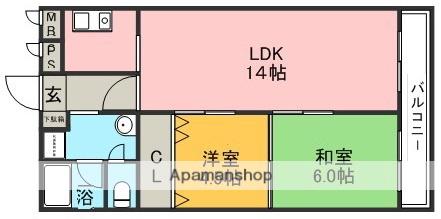 アスモ岡町(2LDK/4階)の間取り写真
