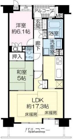 ローレルスクエア豊中アウレリア(2LDK/5階)の間取り写真