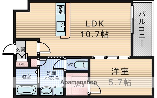 ウェルスクエア豊中本町(1LDK/3階)の間取り写真