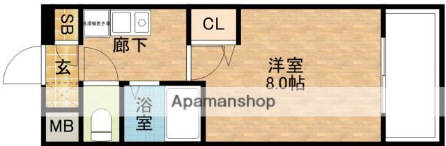 北大阪急行南北線 緑地公園駅 徒歩13分 5階建 築28年(1K/4階)の間取り写真