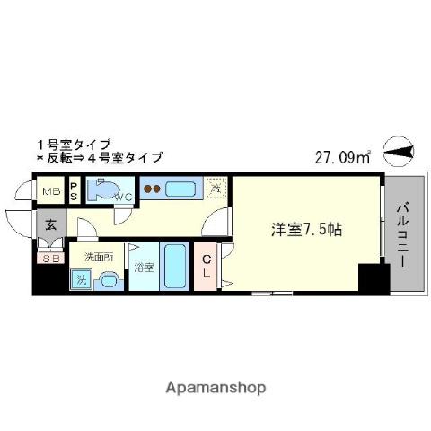 エスリード江坂垂水町(1K/2階)の間取り写真