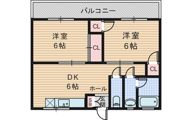 シャローム上新庄(2DK/5階)の間取り写真